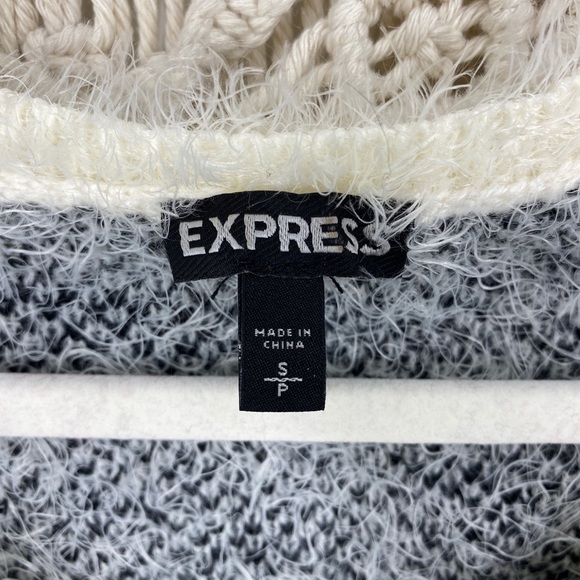 Express Aztec Print Fuzzy Knit Sweater Boat Neck Knit Super Cozy - Picture 3 of 6